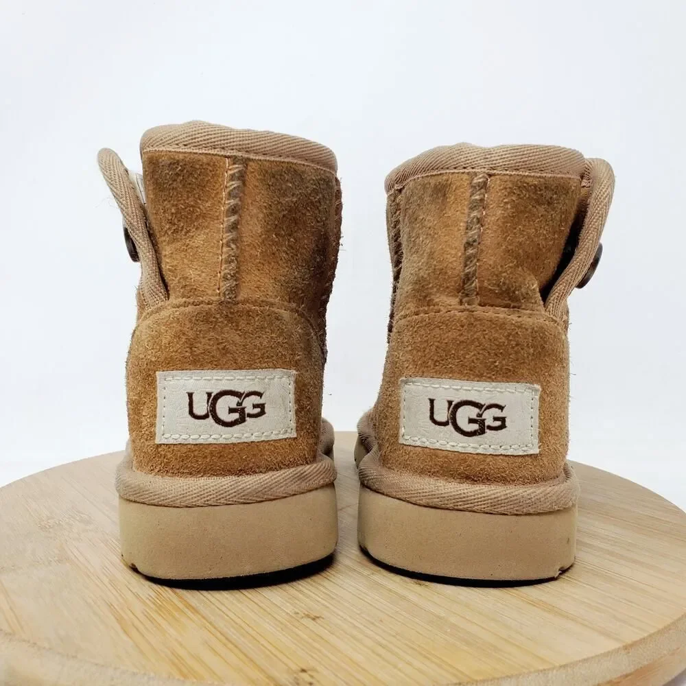 UGG Boots Kids 7 Jona Brown Suede Shearling Winter Shoe Little Girl Toddler WORN